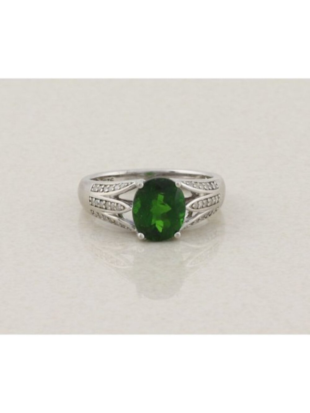 Sterling Silver Green Tourmaline & Diamond Ring Size 9 1/4